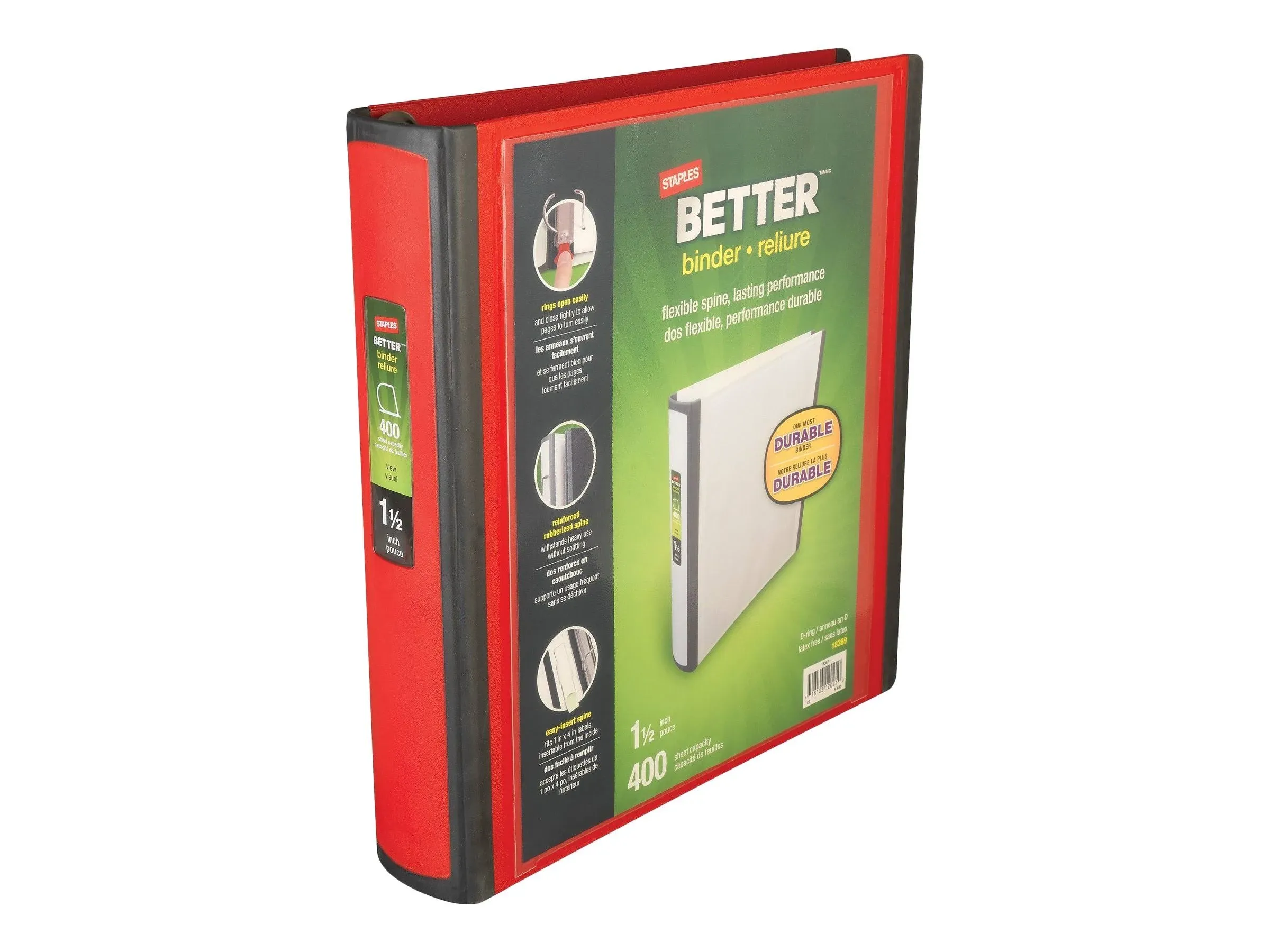 Staples 1.5&#034; 3-Ring Better Binder Red (18369) 807711