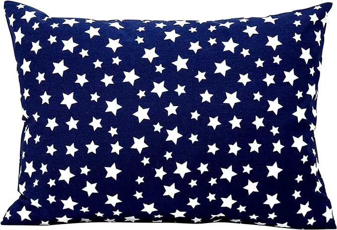 Toddler Pillowcase 13x18 - Cotton Toddler Pillowcase Star, Kids Galaxy Pillow Case for Boys, Baby Boy Travel Pillow Case Cover - Navy Blue Stars