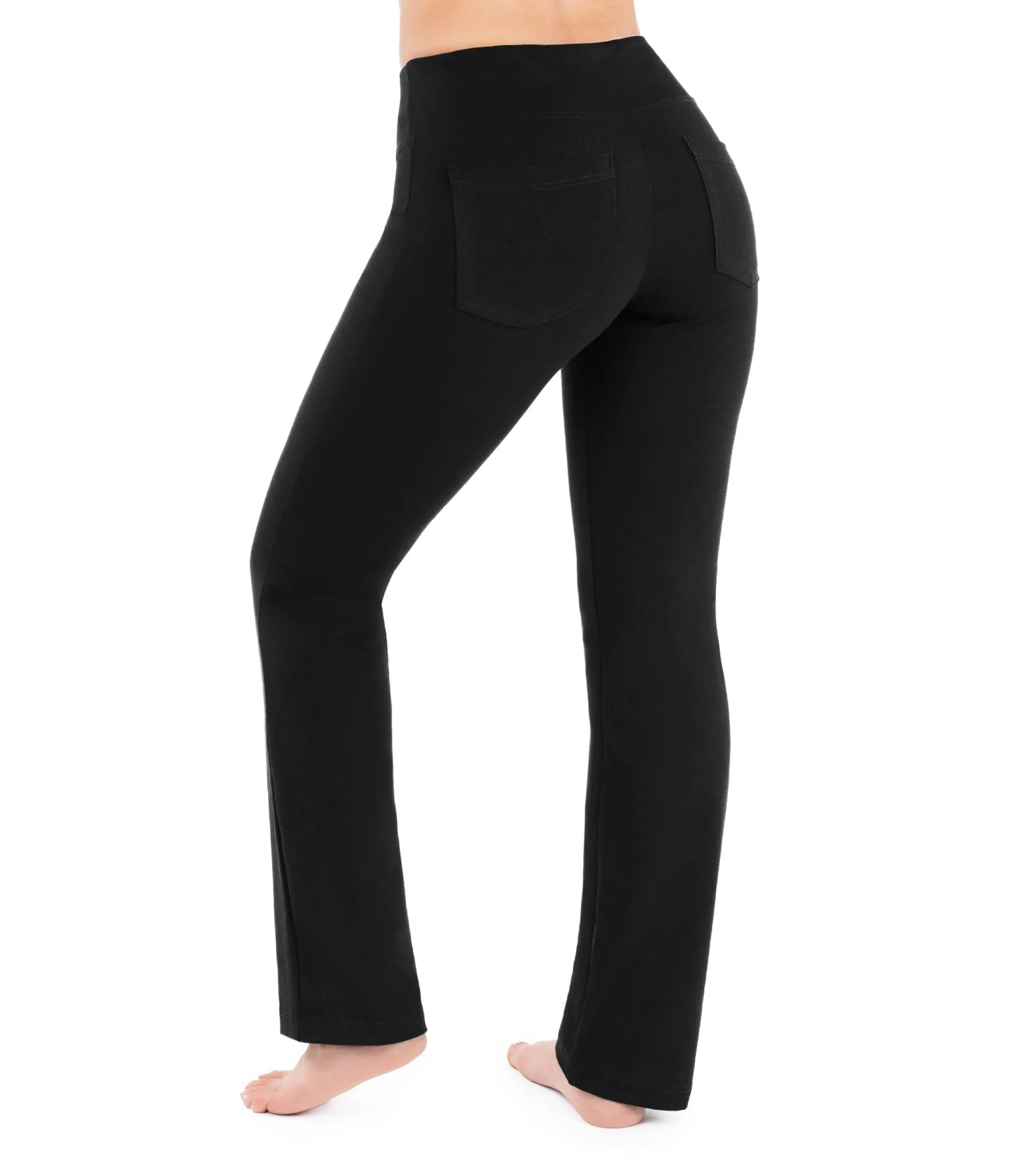 Nirlon Straight Leg Yoga Pants with Pockets - High Waisted Leggings for Women ...