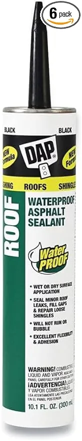 Dap 18268 6 Pack 10.1 oz. Roof Waterproof Asphalt Filler and Sealant, Black