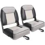 Deluxe Low Back Boat Seat Fold-Down Fishing Boat Seat 2 Seats C-White/Charco<wbr/>al