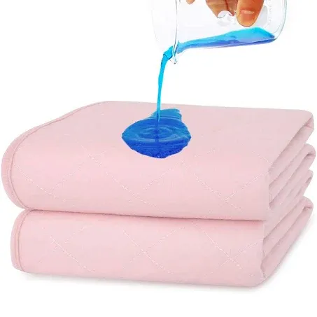 Waterproof Bed Pads Washable 2 Pack for Incontinence, Slip Chuck Bed Pads, Pee Pads Absorbent Underpads, Reusable Waterproof Pad Protector for Children, Pets, Seniors, 34"x36" Pink