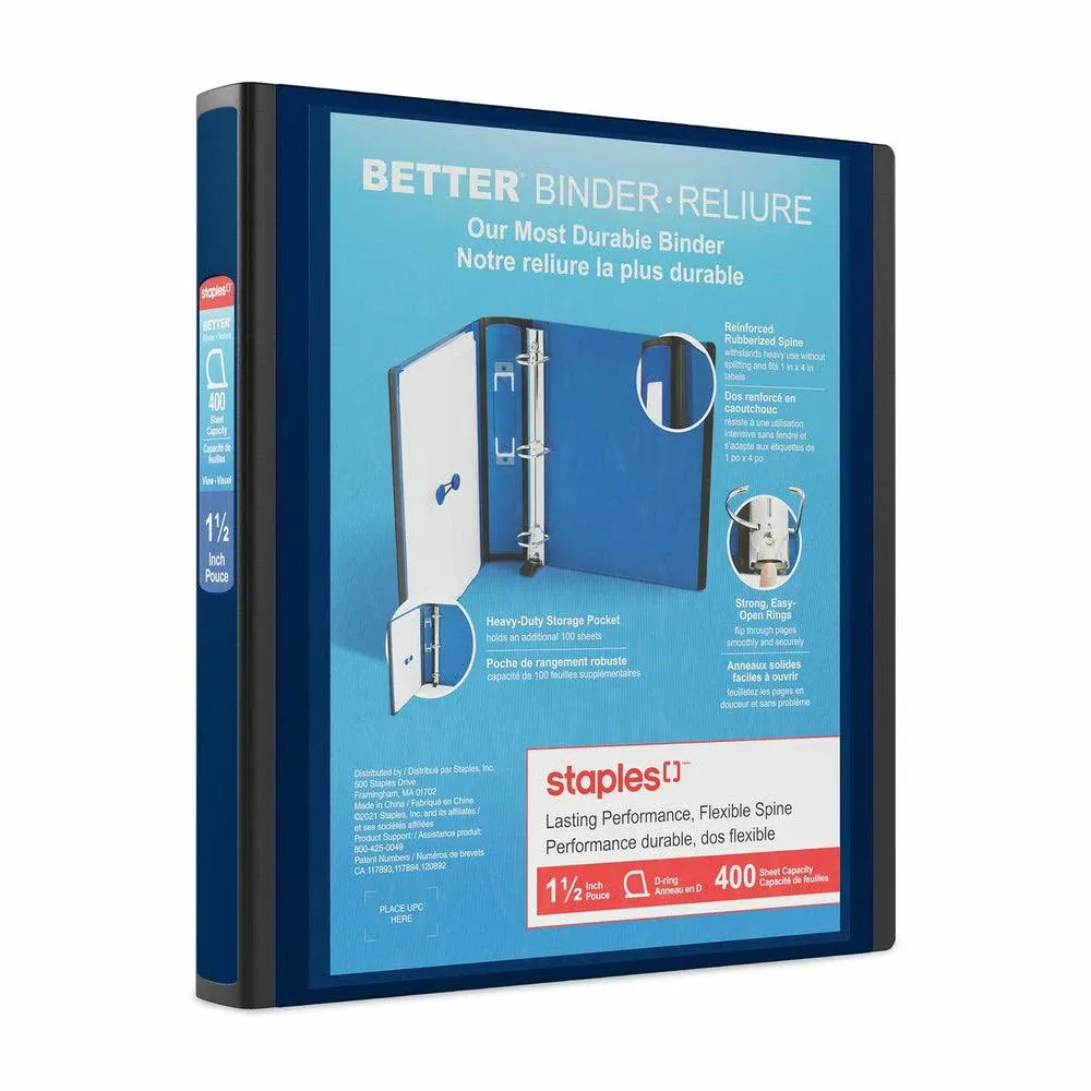 Staples 1 1/2" 3-Ring Better Binder Blue (13400) 648825