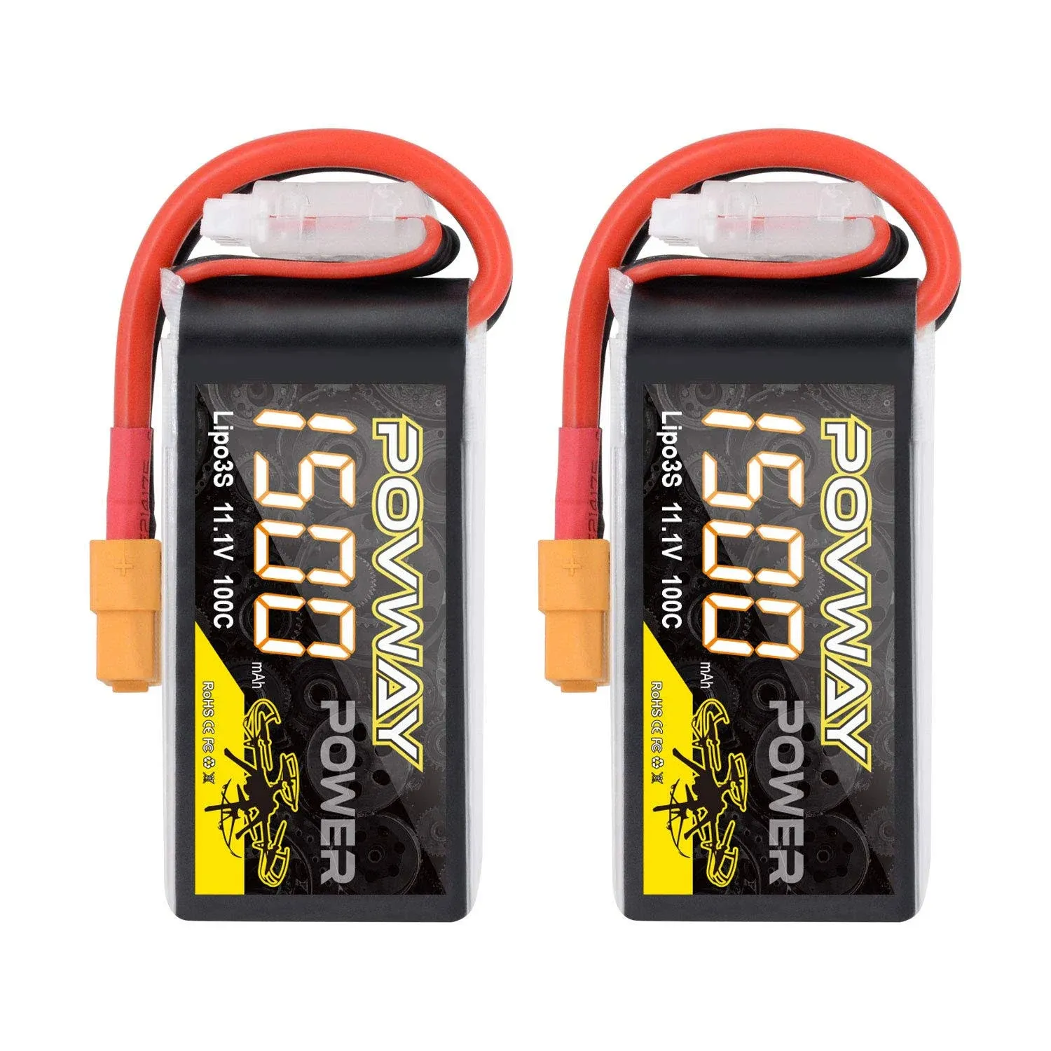 1500mAh 11.1V 100C 3S RC Lipo Battery with XT60 Plug for FPV RC Airplane Helicopter Drone Quadcopter - 2pack (3s 1500mah 100C)