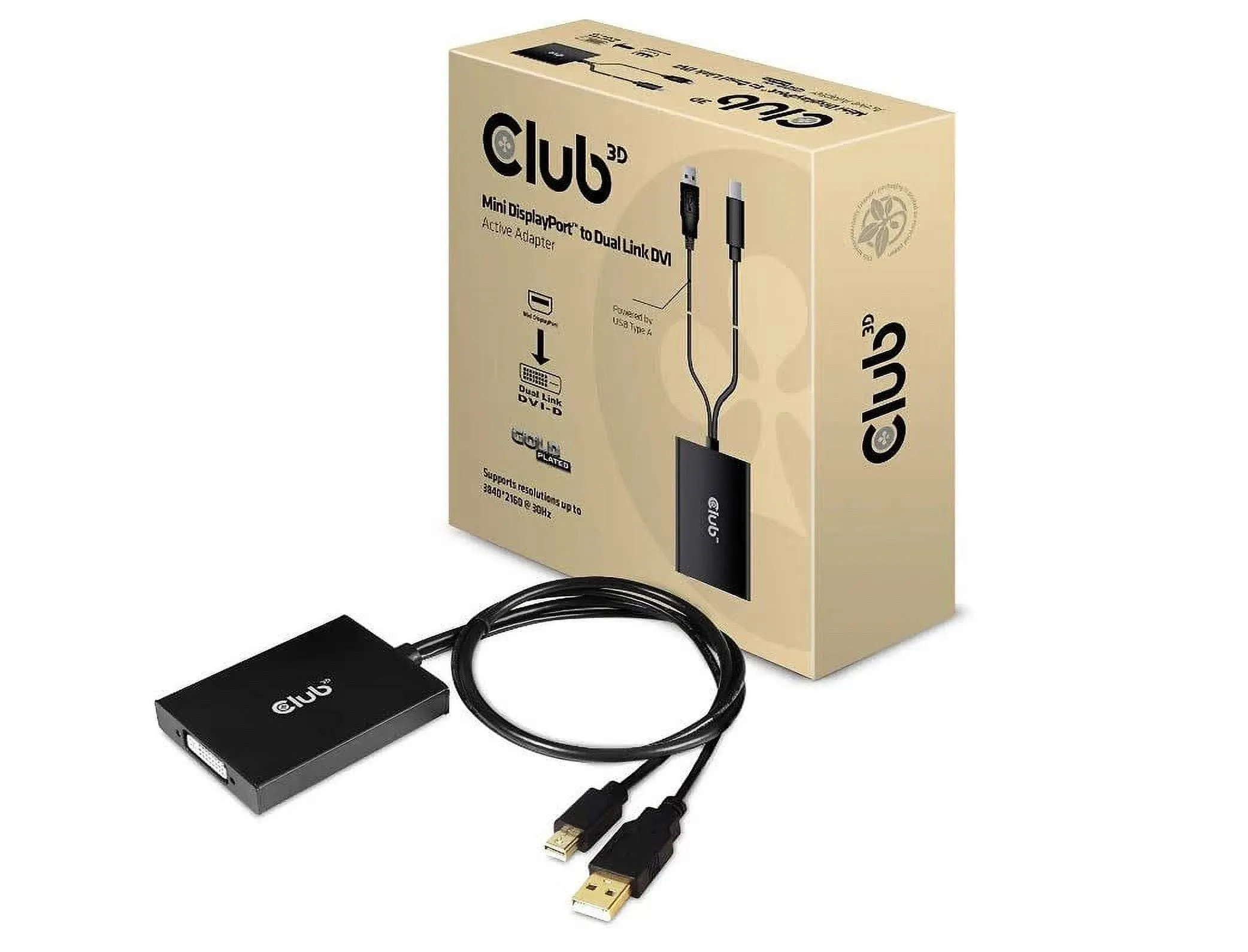 Club 3D CAC-1130-A Mini DisplayPort to Dual Link DVI, HDCP Off Version for Apple Cinema Displays Active Adapter M/F