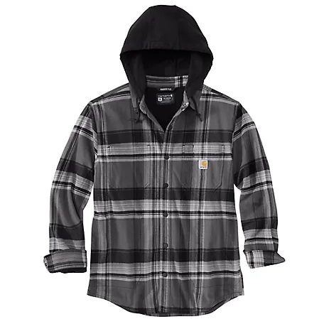 Carhartt Rugged Flex Relaxed Fit Flannel Fleece Lined Hooded Shirt Jacket, Black