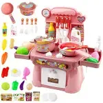 Kitchen Toys Imitated Chef Light Music Pretend Cooking Food Play Dinnerware Set