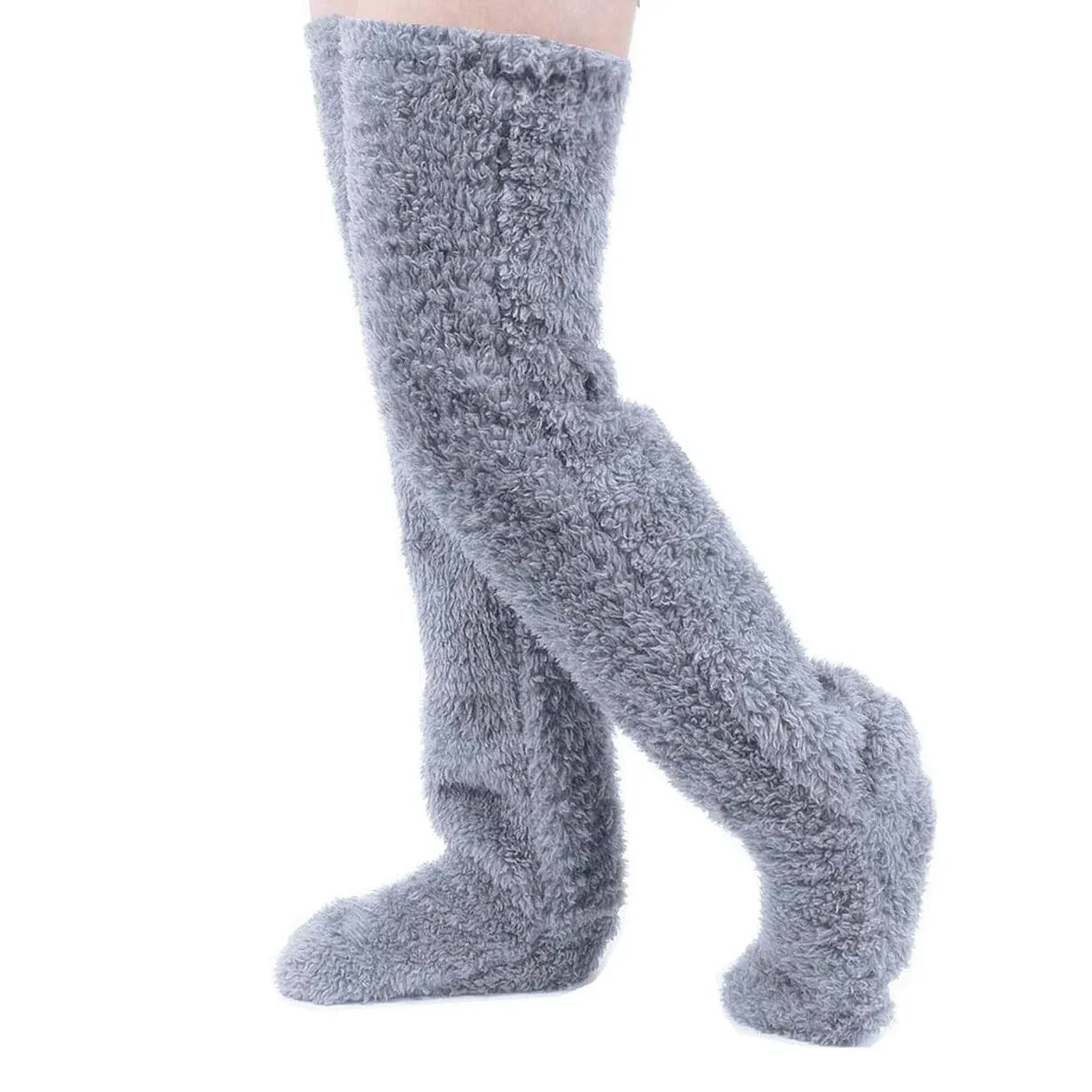 Over Knee High Fuzzy Socks Plush Slipper Stockings Furry Long Leg Warmers Winter Home Sleeping Socks