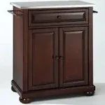 Crosley Furniture Alexandria Stainless Steel Top Small Rolling Kitchen Island Storage Cart, Microwave Stand, Mahogany