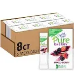 Crystal Light Pure Energy Mixed Berry Drink Mix with Caffeine, 48 ct Pack, 8 Boxes of 6 Packets