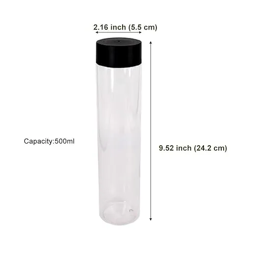 12 Pack 16 oz 500 ml Clear Pet Plastic Juice Bottles with Black Lids Plasti