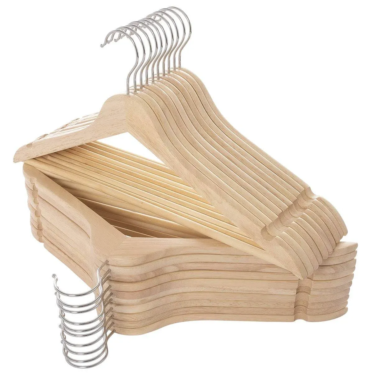 Elong Home Solid Wooden Hangers 30 Pack, Wood Suit Hangers with Extra Smooth Finish, Precisely Cut Notches & Chrome Swivel Hook, Wooden Clothes