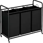 3-Bag Laundry Basket Hamper * laundry room organization with Heavy Duty Rolling Lockable Wheels and Removable Bags (Black)