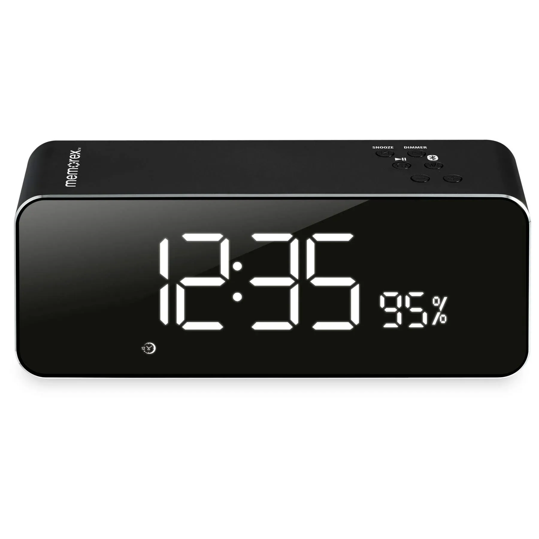 Memorex MCB428B Black Aluminum Wireless Bluetooth Alarm Clock Radio