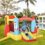 Outsunny 4-in-1 Kids Inflatable Bounce House Jumping Castle with 2 Slides, Climbing Wall, Trampoline, & Water Pool Area