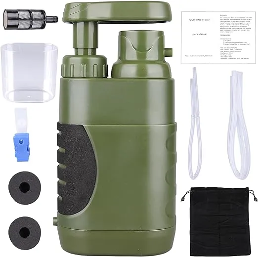 Portable Hand Pump Water Filter,100000Gallons Camping Water Filter Survival,3-Grade Backpacking Water Filter System 0.01μm Camping Water Purifier for Family-Outdoor,Emergency