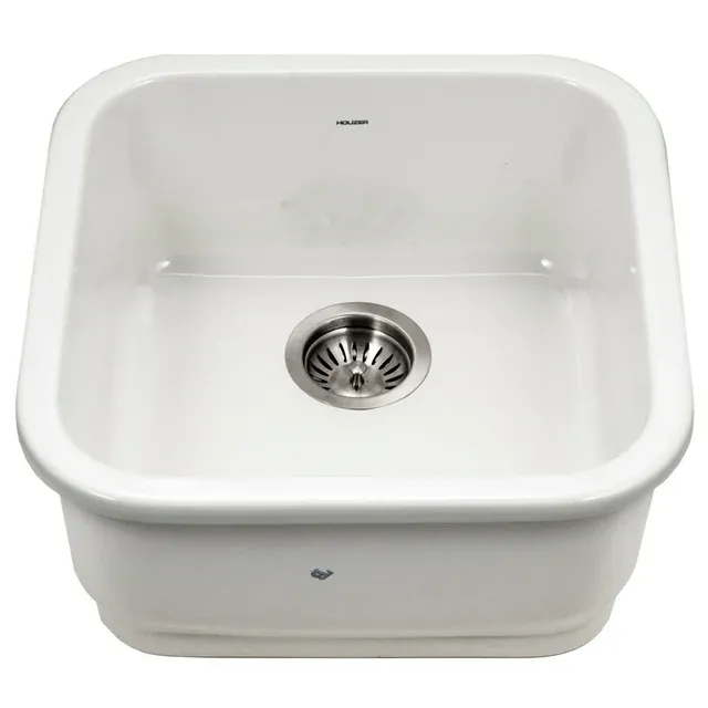 Houzer Platus White Fireclay 19 in. Undermount Bar Sink PTB-1919