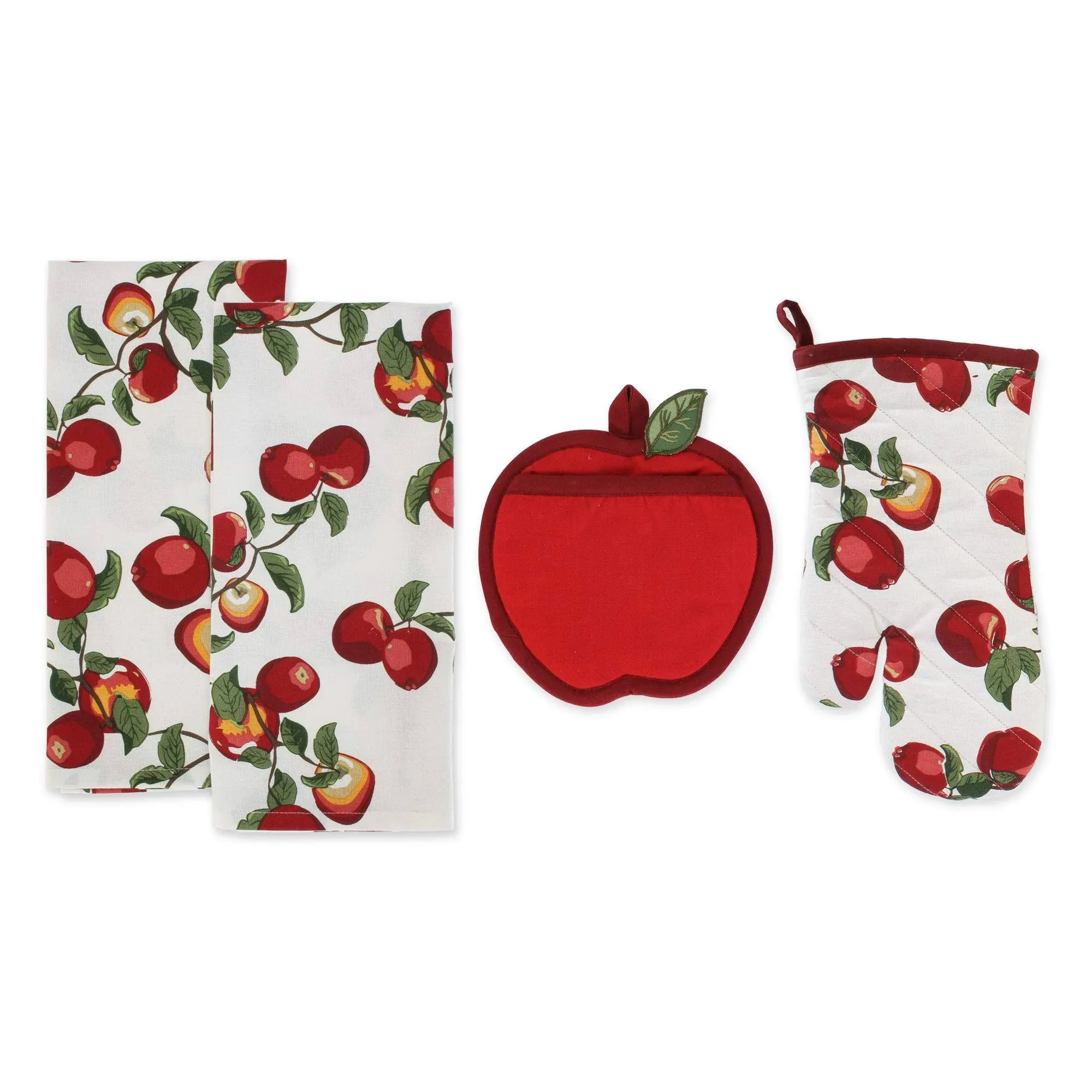 DII Kitchen Gift Set Collection, Pot Holder, Oven Mitt & 2 Dish Towels, Apple Orchard, 4 Piece