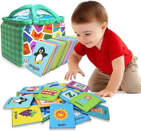 AUVCAS Soft Baby Alphabet Cards 26 Letters Learning Flash Cards with Cloth Bag,Early Educational Toy for Kids Toddlers Babies Infants