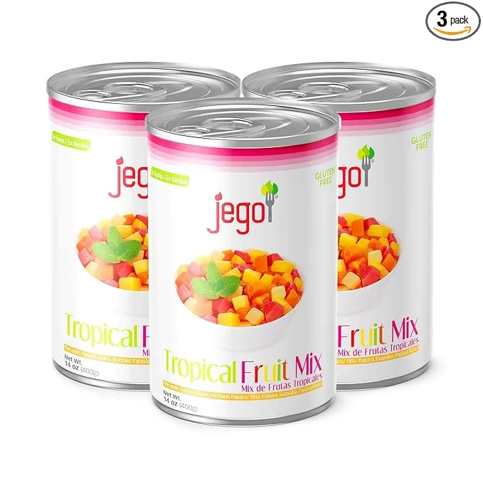 jego Tropical Fruit Mix in Syrup, 14 oz (Pack of 3) | Pineapple, Papaya, Guava, Highland Papaya, Gluten Free