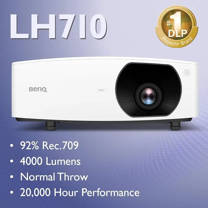 BenQ LH710 1080p DLP Lamp-Free Laser Projector, 4000 ANSI Lumens, Color Accurate, Maintenance-Free 24/7 Operation, 20,000 Hour Laser Life, Network Control, HDMI