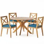 Llano Outdoor 5 Piece Acacia Wood Dining Set by Christopher Knight Home - Teak + ...