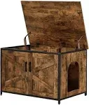 Unipaws UH5171 Cat Litter Box Enclosure with Frame Open Top, Rustic