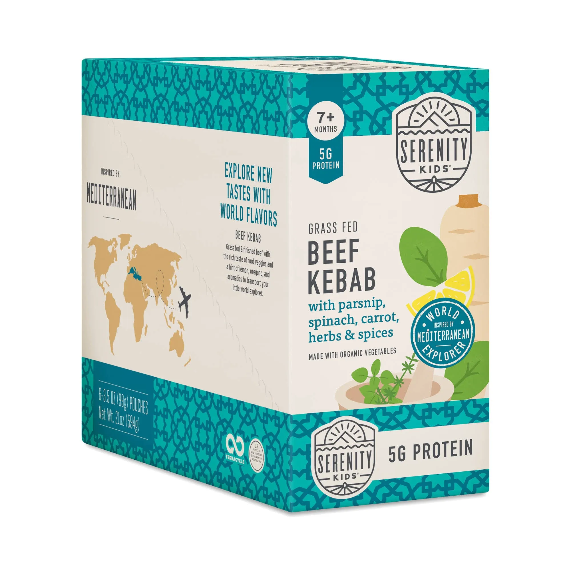 Serenity Kids Baby Food Pouches, Beef Kebab 6 Pouches (3.5 oz Each)