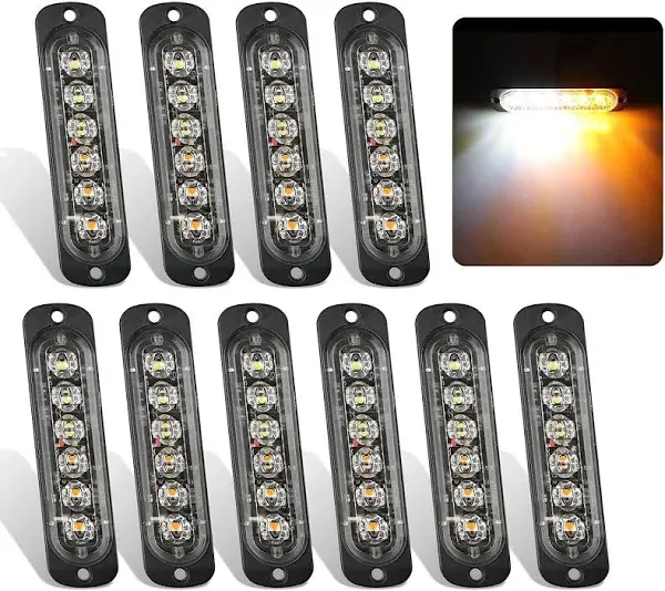 Eeekit 10 Pack LED Emergency Strobe Lights, Amber White 6 LED Strobe Warning Eme