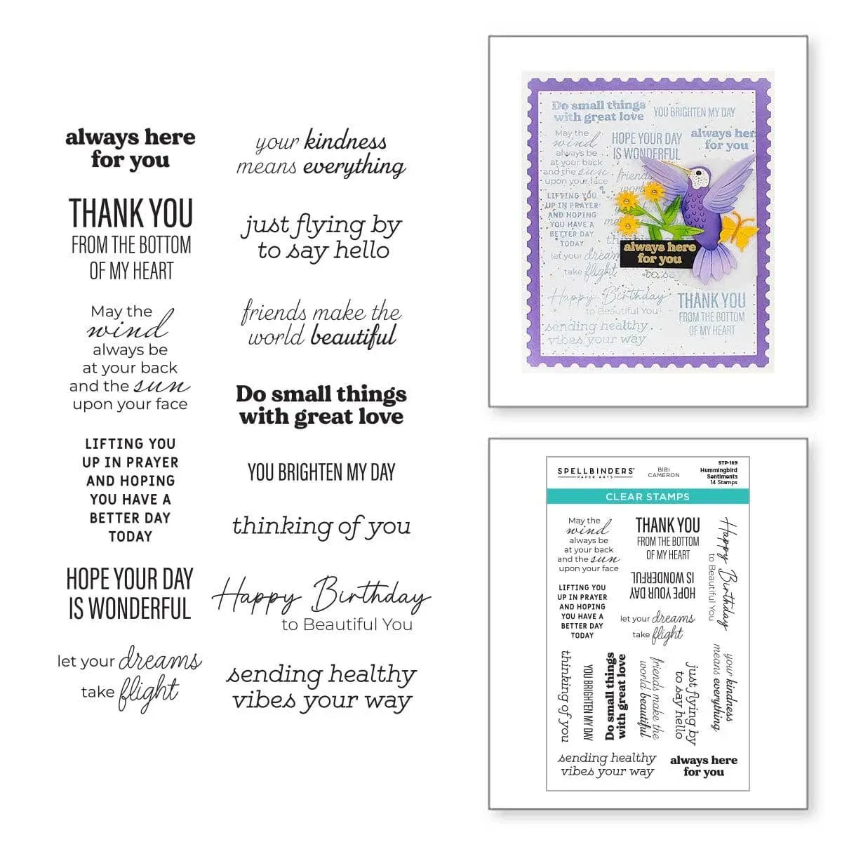 Spellbinders Clear Acyrlic Stamps by Bibi Cameron Hummingbird Sentiments