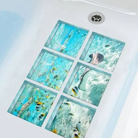 ChezMax The Underwater World Bath Treads Sticker Safety Decals Non Slip Bath Tub Tattoos Tub Stickers Tub Decals Non Slip Bathtub Stickers Tub Appliques 6 Pcs 5.9" X 5.9"