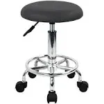 Swivel Rolling Stool with Footrest Height Adjustable PU Leather Office Stool Chair for Bedroom Shop Counter Salon Vanity Spa Massage Beauty Desk Small (Grey)