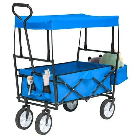 WVX Heavy Duty 500lbs Capacity Collapsible Wagon - Beach Wagon with Big All-Terrain Wheels for Sand - Beach Cart with Rebound Handle & Drink Holders - Utility Wagon Cart for Garden Camping Outdoor