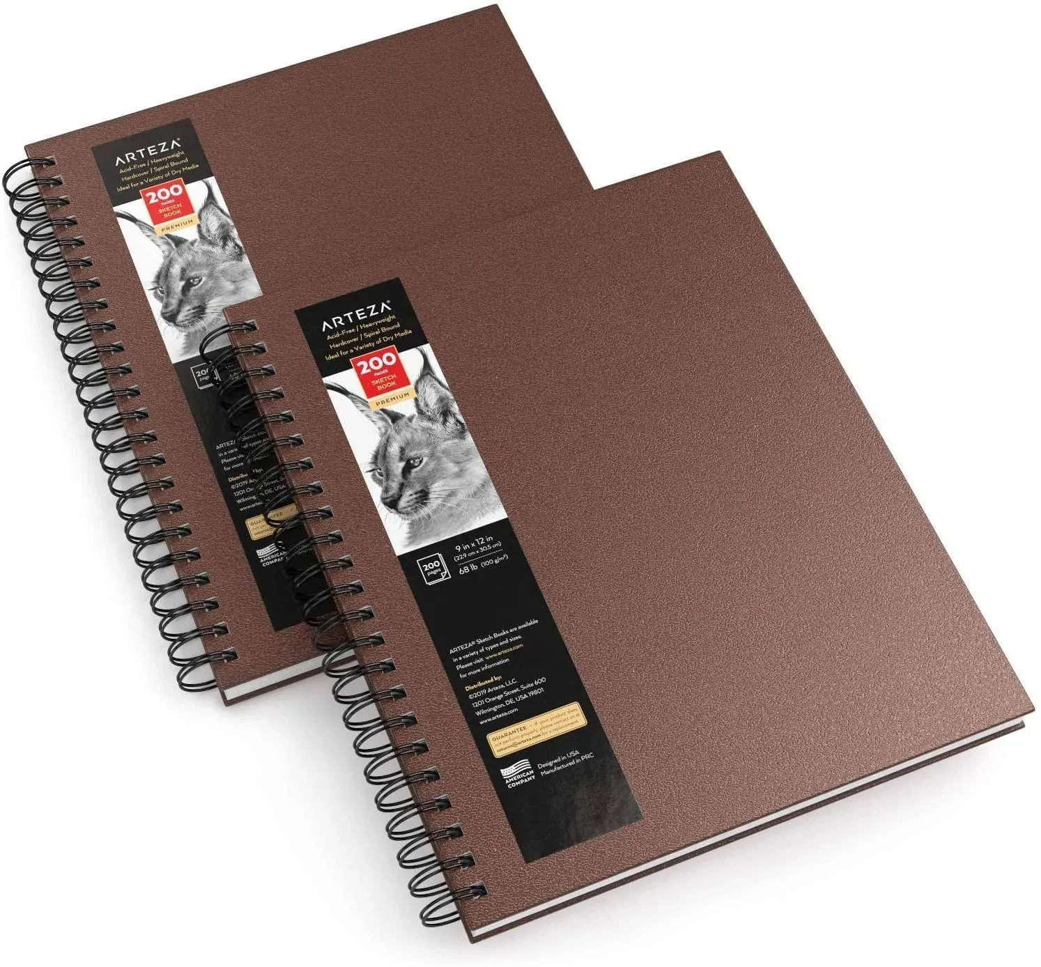 Arteza Sketchbook, Spiral-Bound Hardcover, Brown, 9 inch x 12 inch - Pack of 2