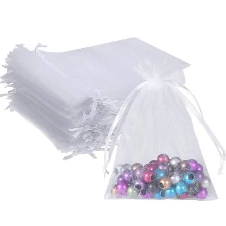 Wudygirl 100pcs 5X7 Inches White Organza Bags Christmas Drawstring Pouches Party Wedding Favor Bags Goodie bags(White 5x7)