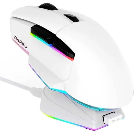 DAREU A955 Wireless Gaming Mouse with RGB Charging Dock: Tri-Mode 2.4G/USB-C/BT Mouse Up to 12K DPI Optical Sensor -KBS II Buttons Fully Programmable- 120 Hr Battery