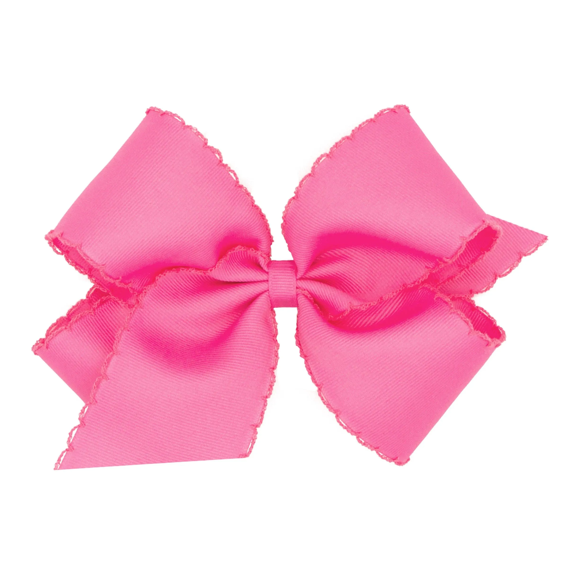 Wee Ones Girls' Grosgrain Bow With Matching Moonstitch Edge on a WeeStay No-Slip Hair Clip, King, Hot Pink