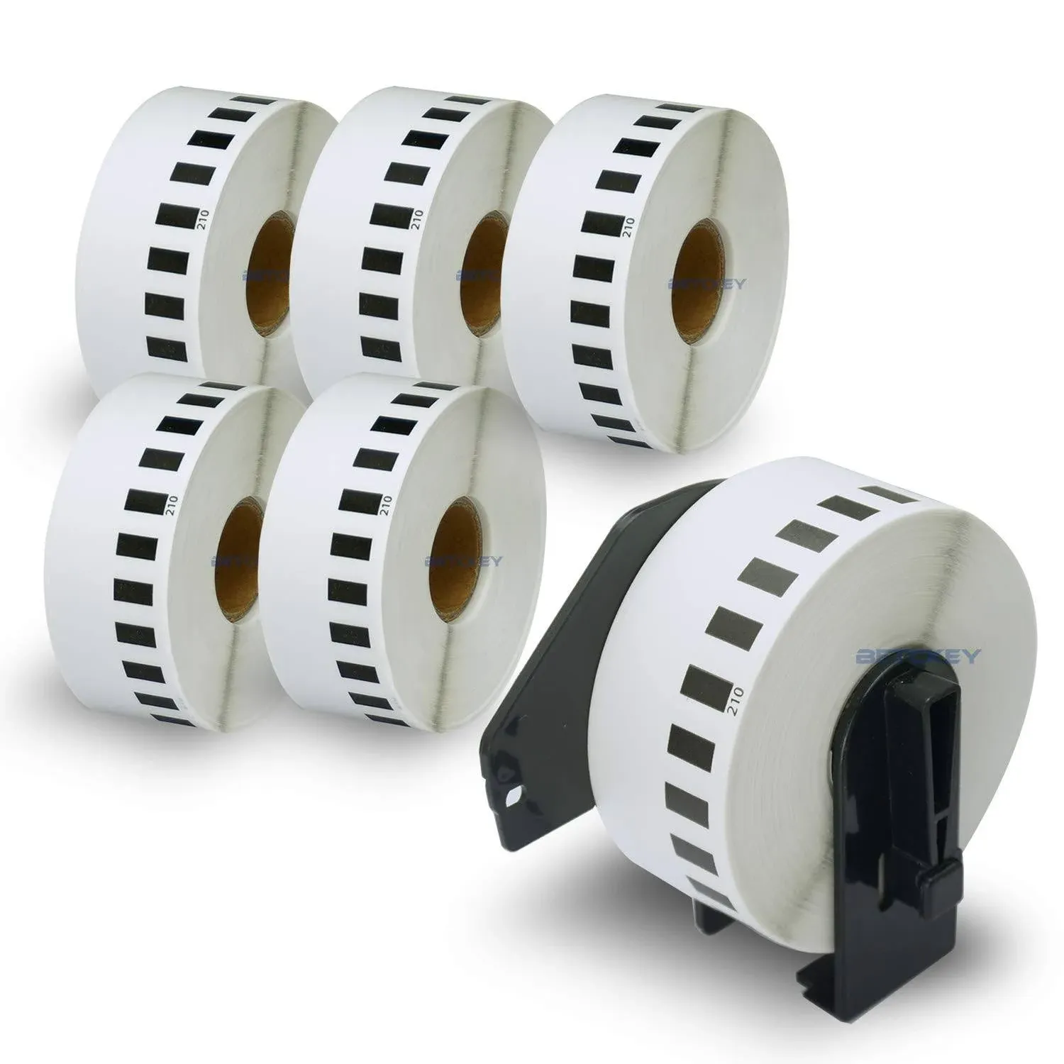 BETCKEY - Compatible Continuous Labels Replacement for Brother DK-2210 (1.1 in x 100 ft), Use with Brother QL Label Printers [6 Rolls + 1 Reusable Cartridge]