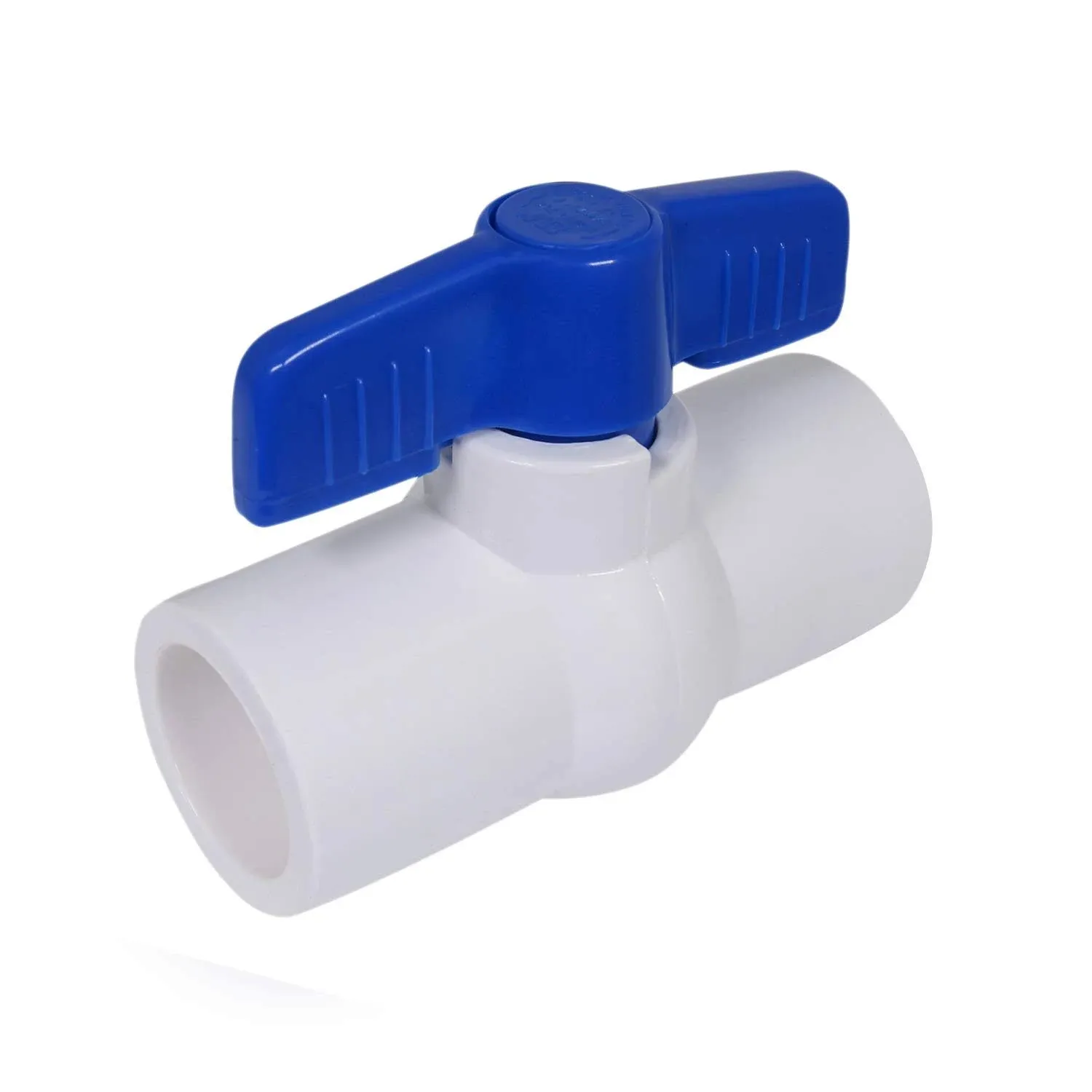 Midline Valve PVC Ball Valve Blue T-Handle for Potable Water 1-1/2 in. Solvent Connections White Plastic (487T112)