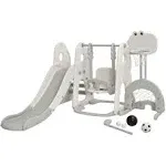 Costway 6-in-1 White Toddler Slide and Swing Set Climber Playset w/Ball Games