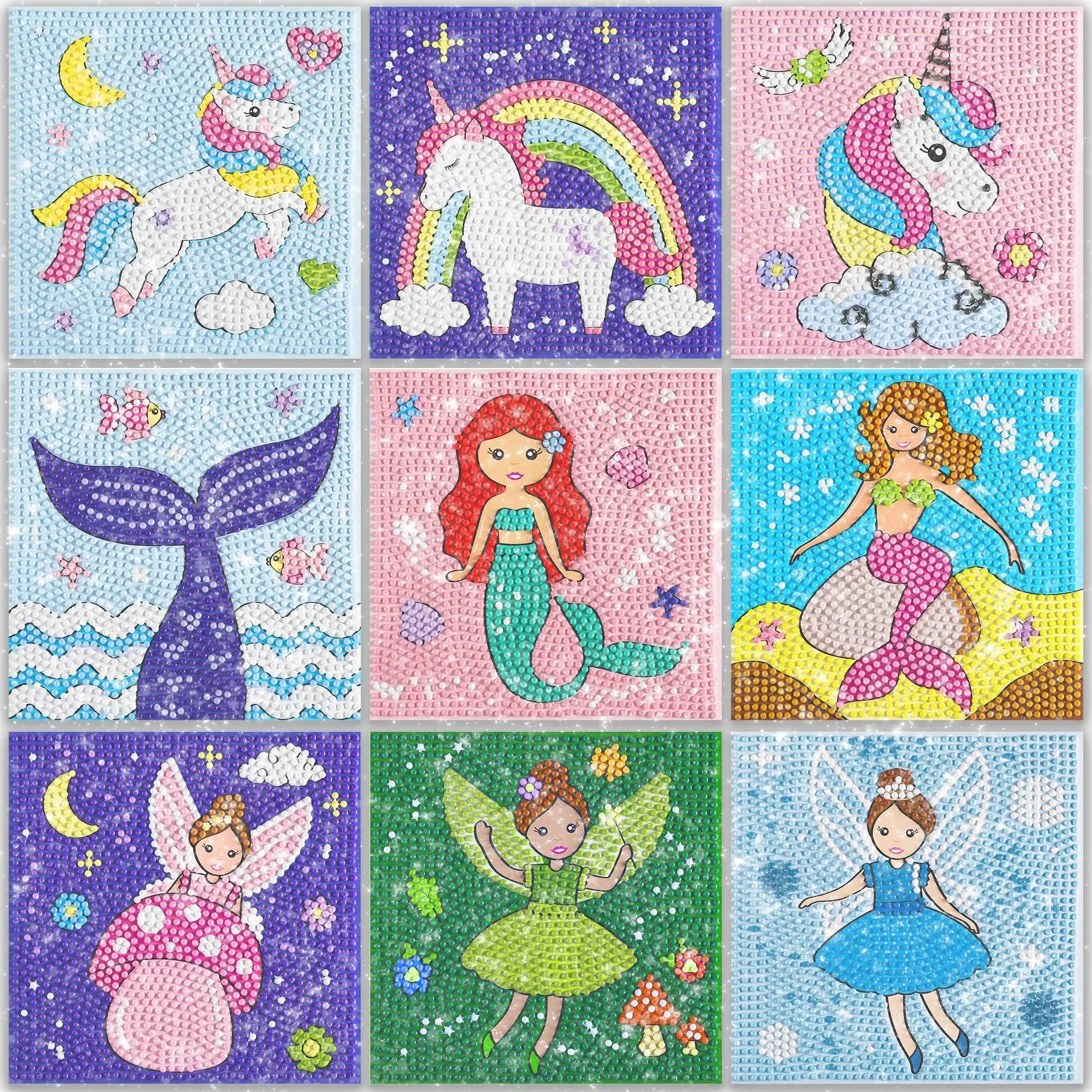 Diamond Painting Kits for Kids | 9 Unique Designed Canvases - Unicorn, Fairy,...