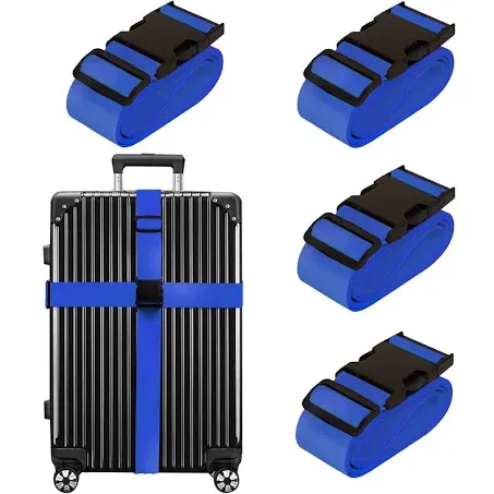 Luggage Straps for Suitcases TSA Approved Travel Belt 4 Pack by Chelmon(Blue)