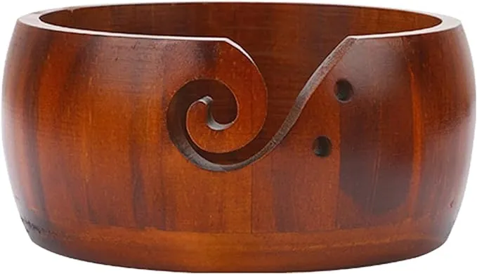 LOOEN Yarn Storage Wooden Bowl Holder Rosewood,Knitt<wbr/>ing Wool New Brown 