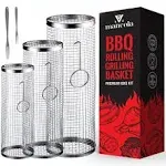 BBQ Net Tube-Rolling Grilling Basket,Rolling Grilling Baskets for Outdoor Grilling,Round Stainless Steel BBQ Grill Mesh, Camping Barbecue Rack for Vegetables, French Fries, Fish