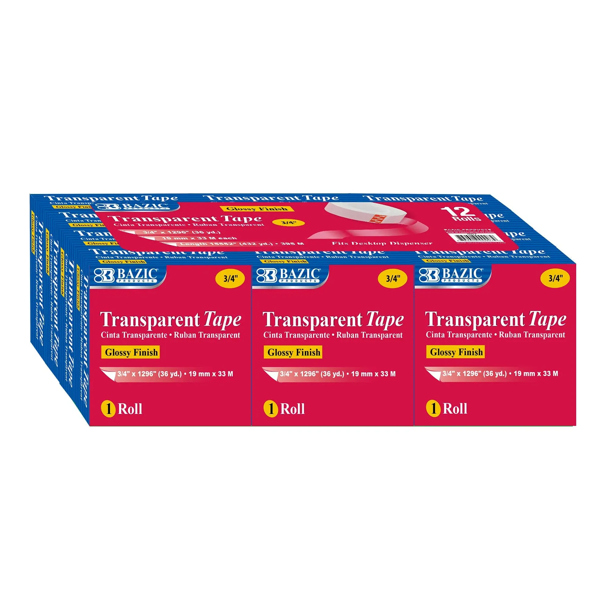 Bazic 3/4" x 1296" Transparent Tape Refill (12/Pack)