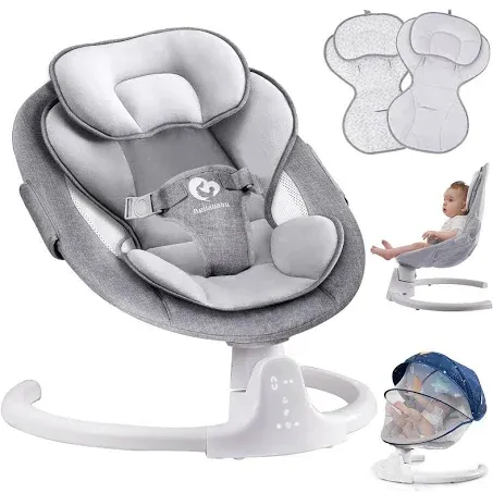 Bluetooth Baby Swing for Infants, Compact & Portable Baby Rocker, 3 Seat Positions, 5 Swing Speed, 10 Lullabies, Remote Control, USB Plug-in Power, Reversible Cushion for All Seasons