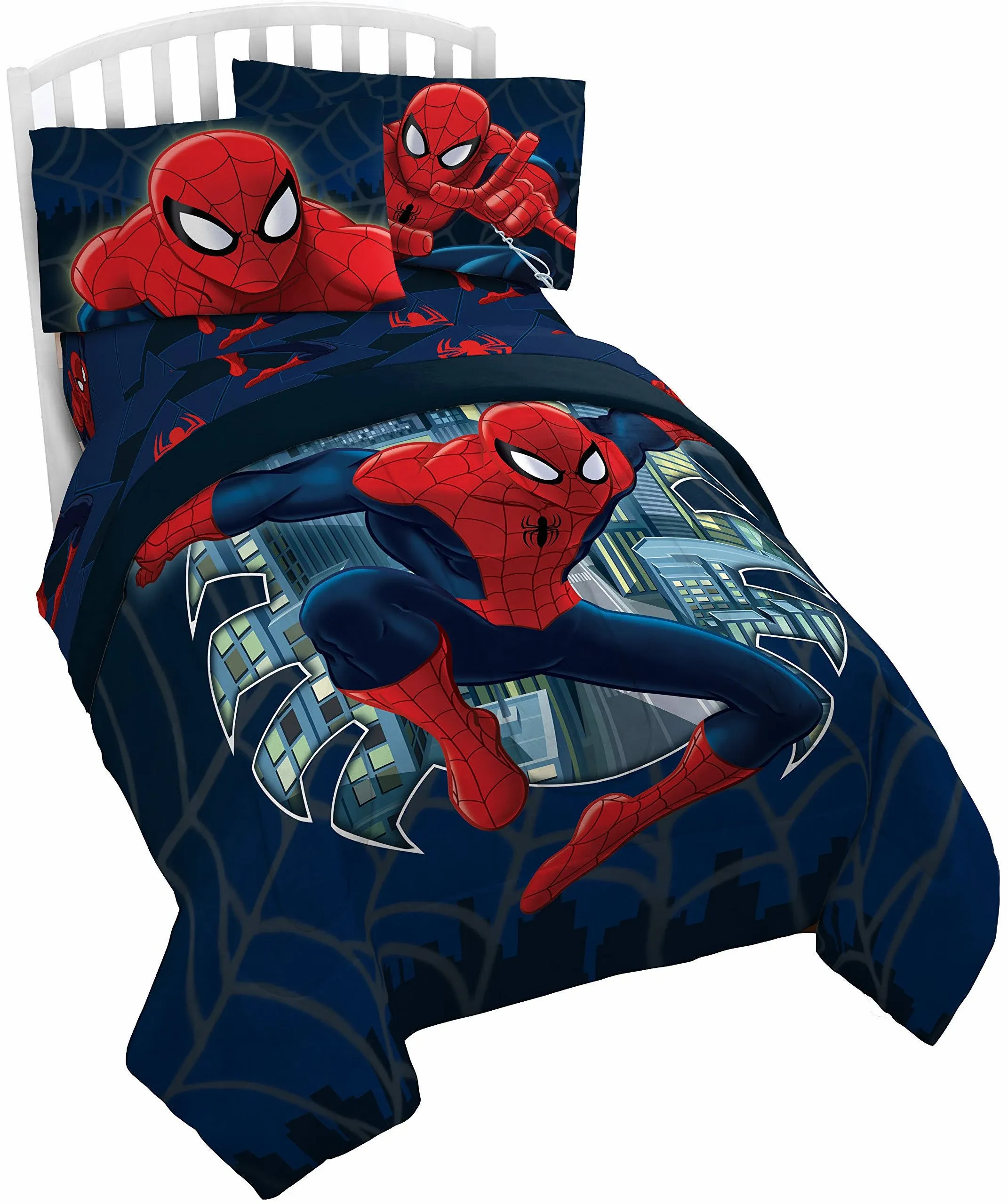 Marvel Spider Man Saving the Day Twin/Full Comforter - Super Soft Kids Reversible Bedding features Spiderman - Fade Resistant Polyester Microfiber Fill (Official Marvel Product)