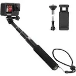 HSU Extendable Selfie Stick， Waterproof Hand Grip for GoPro Hero 13/12/11/10/9/8/7/6/5/4, Handheld Monopod Compatible with Cell Phones, AKASO Campark Insta360 X4 X3 and Other Action Cameras