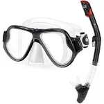 Jardin Dry Snorkel Set, Panoramic Wide View Snorkel Mask, Anti-Fog Tempered Glass Diving Mask, Free Breathing& Easy Adjustable Strap Scuba Mask,