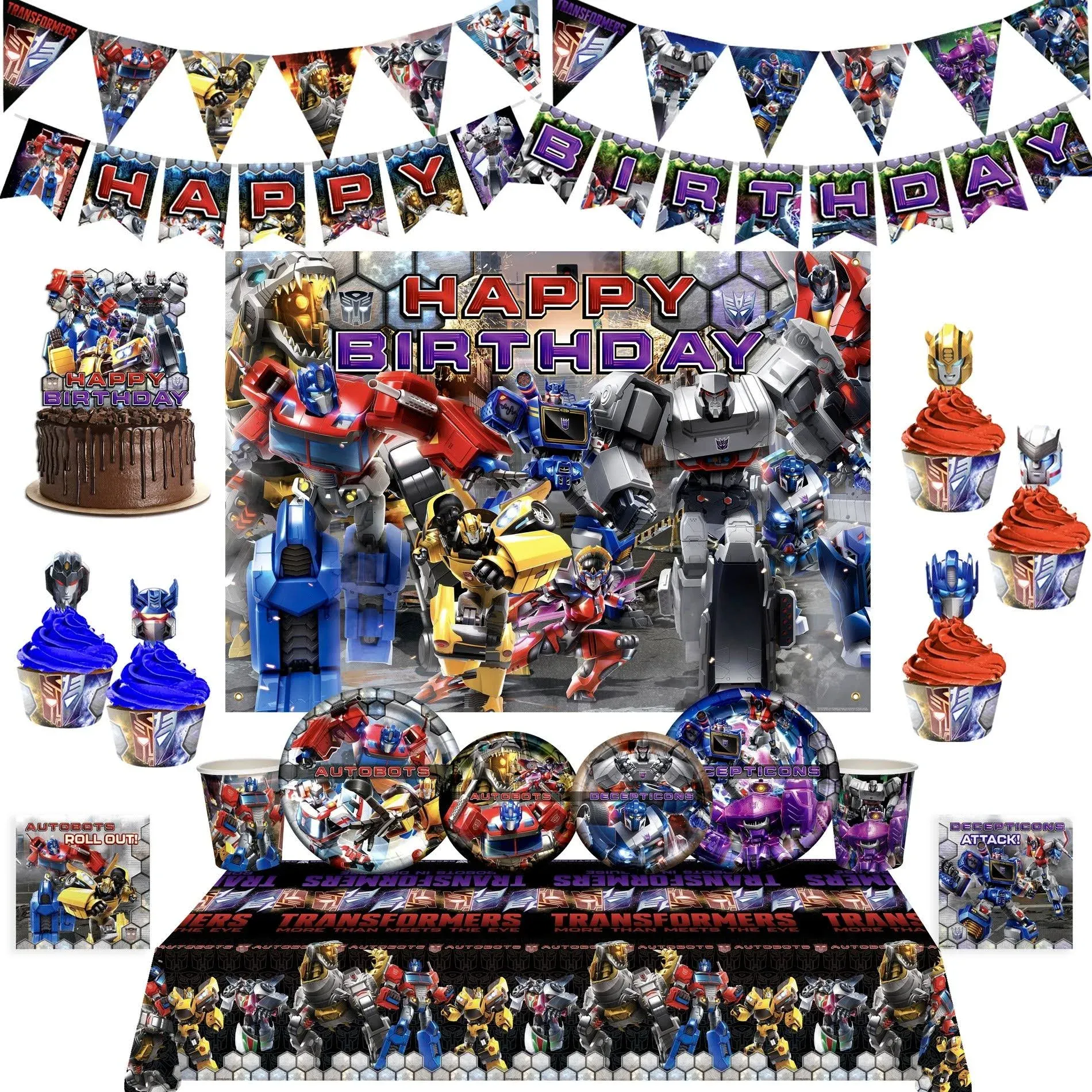 Treasures Gifted Officially Licensed Transformers Birthday Party Supplies - Serves 32 Guests - Complete Set Transformers Party Supplies - Transformers Party Plates and Napkins, Tablecloth & More!